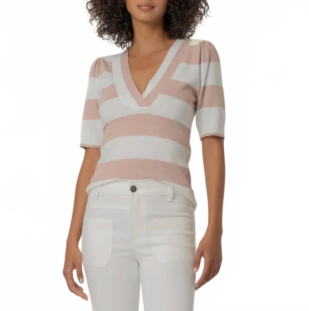 NEW KUT FROM THE KLOTH yona striped v neck top in pink